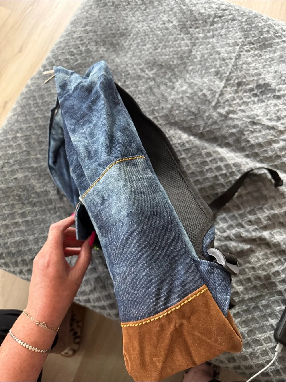 True Religion Denim Backpack with Tan Suede Base